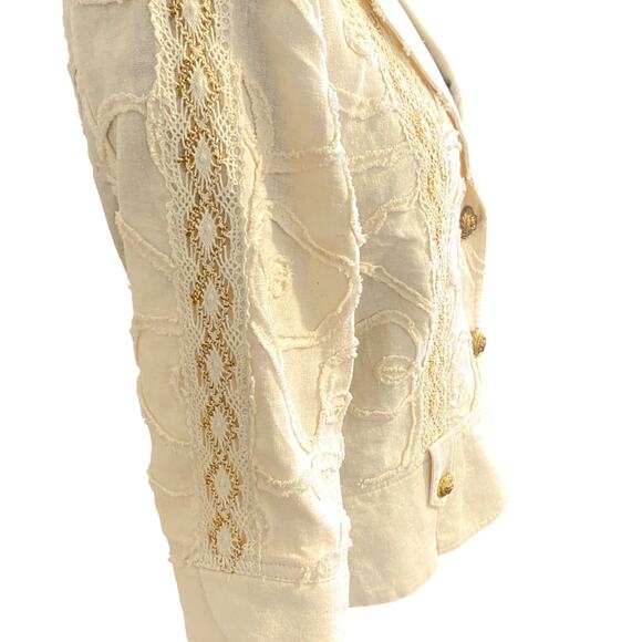 Vintage Inomix Germany Off white blazer lace gold trim‎ Germany 40 size Med - Picture 2 of 10